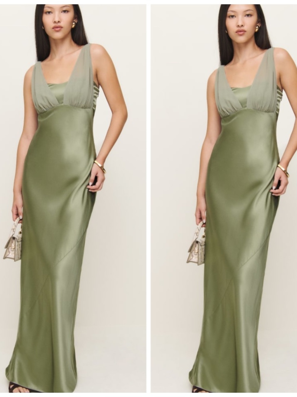 Reformation Lune Silk Maxi Dress Artichoke Green - Size 10 - with tags